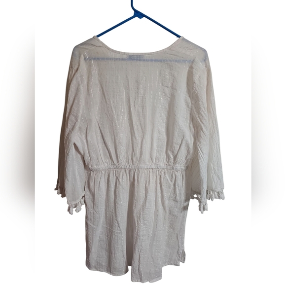 Blue Island Silver Threaded Gauzy Adjustable Waist Beach Cover Up White Large - Picture 3 of 6